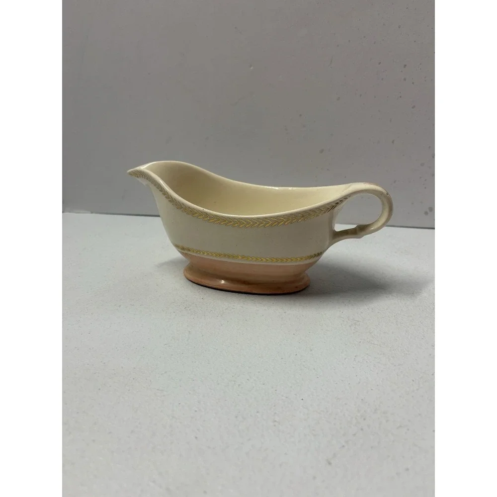 Limoges Coral Pink Candle Light Gravy Boat 22-K Gold‎ Trim Made in the USA